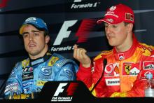  Monte Carlo, Monaco,Fernando Alonso (ESP), Renault F1 Team, in the new R26 and Michael Schumacher (GER), Scuderia Ferrari