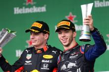  - Race, Max Verstappen (NED) Red Bull Racing RB15 race winner and 2Ã  Pierre Gasly (FRA) Scuderia Toro Rosso