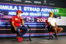(L to R): Charles Leclerc (MON) Ferrari and Lando Norris (GBR) McLaren in the FIA Press