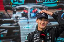 Pole sitter George Russell (GBR) Mercedes AMG F1 in qualifying parc ferme. Formula 1 World Championship, Rd 13, Hungarian