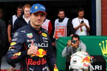 Max Verstappen (NLD) Red Bull Racing celebrates pole position in qualifying parc ferme. Formula 1 World Championship, Rd