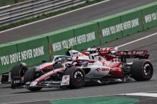 Mick Schumacher (GER) Haas VF-22 and Valtteri Bottas (FIN) Alfa Romeo F1 Team C42 battle for position. Formula 1 World