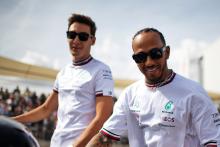 Lewis Hamilton (GBR) Mercedes AMG F1 and George Russell (GBR) Mercedes AMG F1 on the drivers parade. Formula 1 World