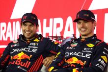 (L to R): Sergio Perez (MEX) Red Bull Racing and team mate Max Verstappen (NLD) Red Bull Racing in the post qualifying FIA