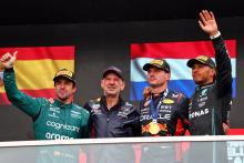 The podium (L to R): Fernando Alonso (ESP) Aston Martin F1 Team, second; Adrian Newey (GBR) Red Bull Racing Chief Technical