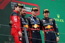 2nd place Charles Leclerc (MON) Ferrari F1-23 with Phil Turner (GBR) Red Bull Racing Chief Mechanic