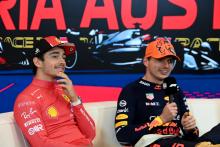 (L to R): Charles Leclerc (MON) Ferrari and Max Verstappen (NLD) Red Bull Racing in the post race FIA Press Conference.
