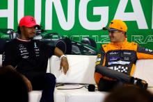 (L to R): Lewis Hamilton (GBR) Mercedes AMG F1 and Lando Norris (GBR) McLaren in the post qualifying FIA Press Conference.
