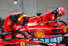 Pole sitter Carlos Sainz Jr (ESP) Ferrari and team mate Charles Leclerc (MON) Ferrari in qualifying parc ferme. Formula 1