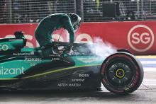 Lance Stroll (CDN) Aston Martin F1 Team AMR23 crashed in qualifying. Formula 1 World Championship, Rd 16, Singapore Grand