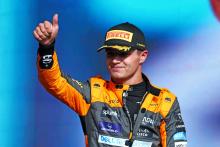 Lando Norris (GBR) McLaren celebrates his second position on the podium. Formula 1 World Championship, Rd 21, Brazilian