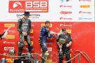 Kyle Ryde, Storm Stacey and Lewis Rollo, Race one podium, Snetterton, BSB, 2024, 6 July 