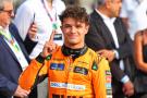 Lando Norris celebrates pole position 