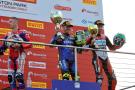 Kyle Ryde, Tommy Bridewell, Glenn Irwin, race 1, podium, BSB, 2024, Donington Park