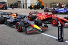 Max Verstappen and Charles Leclerc in parc ferme 