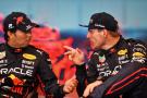 (L to R): Sergio Perez (MEX) Red Bull Racing and Max Verstappen (NLD) Red Bull Racing in the post race FIA Press