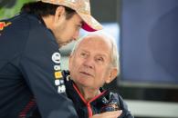 Sergio Perez (MEX) Red Bull Racing with Dr Helmut Marko 