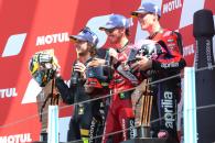 Francesco Bagnaia, Marco Bezzecchi, Aleix Espargaro podium, MotoGP race, Dutch MotoGP, 25 June