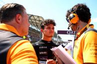 Lando Norris (GBR) McLaren with Jose Manuel Lopez Garcia (ESP) McLaren Lead Performance Engineer and Zak Brown (USA) McLaren