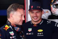 Max Verstappen (NLD) Red Bull Racing (Centre) with Christian Horner (GBR) Red Bull Racing Team Principal (Left). Formula 1