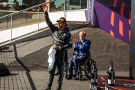 Lewis Hamilton (GBR) Mercedes AMG F1 celebrates his second position on the podium. Formula 1 World Championship, Rd 19,