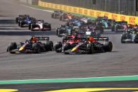 (L to R): Max Verstappen (NLD) Red Bull Racing RB19; Charles Leclerc (MON) Ferrari SF-23; and Sergio Perez (MEX) Red Bull