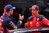 (L to R): Max Verstappen (NLD) Red Bull Racing with Charles Leclerc (MON) Ferrari in qualifying parc ferme. Formula 1