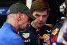 Adrian Newey (GBR) Red Bull Racing Chief Technical Officer with Max Verstappen (NLD) Red Bull Racing. Formula 1 Testing,