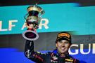 Sergio Perez (MEX) Red Bull Racing celebrates his second on the podium. Formula 1 World Championship, Rd 1, Bahrain Grand