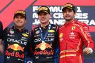 1st place Max Verstappen (NLD) Red Bull Racing RB20, 2nd place Sergio Perez (MEX) Red Bull Racing RB20 and 3rd place Carlos