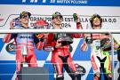 Francesco Bagnaia, Marc Marquez, Marco Bezzecchi podium, MotoGP race, Spanish MotoGP, 28 April