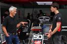 Oliver Bearman (GBR) Ferrari Reserve Driver (Right) with Damon Hill (GBR) Sky Sports Presenter. Formula 1 World