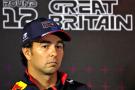 Sergio Perez (MEX) Red Bull Racing in the FIA Press Conference. Formula 1 World Championship, Rd 12, British Grand Prix,
