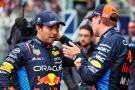 (L to R): Sergio Perez (MEX) Red Bull Racing with team mate Max Verstappen (NLD) Red Bull Racing in qualifying parc ferme.