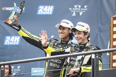 Valentino Rossi and Sean Gelael, Dubai 24 Hour Podium